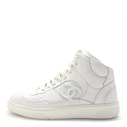 Chanel Calfskin CC High Top Sneaker 38.5 White 1 of 10