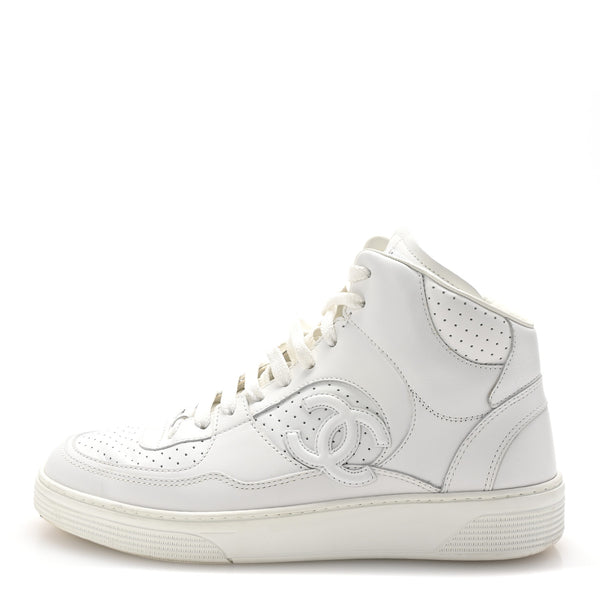 Chanel Calfskin CC High Top Sneaker 38.5 White 1694859 – FASHIONPHILE
