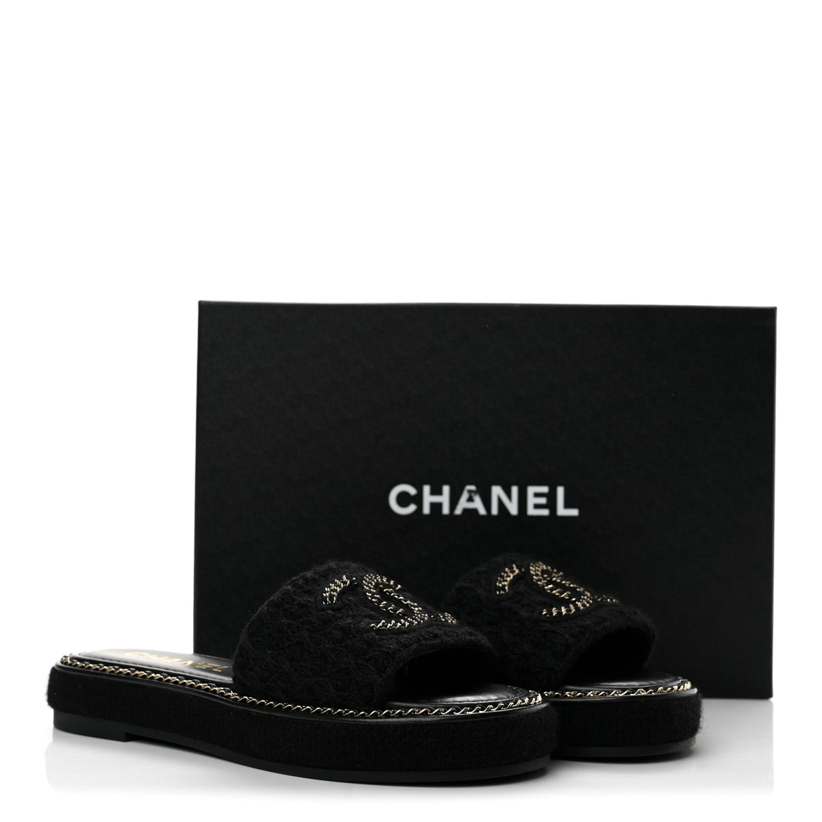Wool Alpaca Chain CC Slide Sandals 36 Black