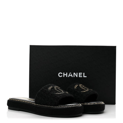 Chanel Wool Alpaca Chain CC Slide Sandals 36 Black 11 of 11