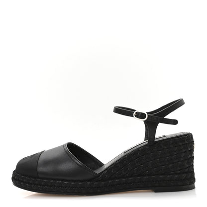 Chanel Lambskin Grosgrain CC Espadrilles Wedges 41 Black 1 of 9