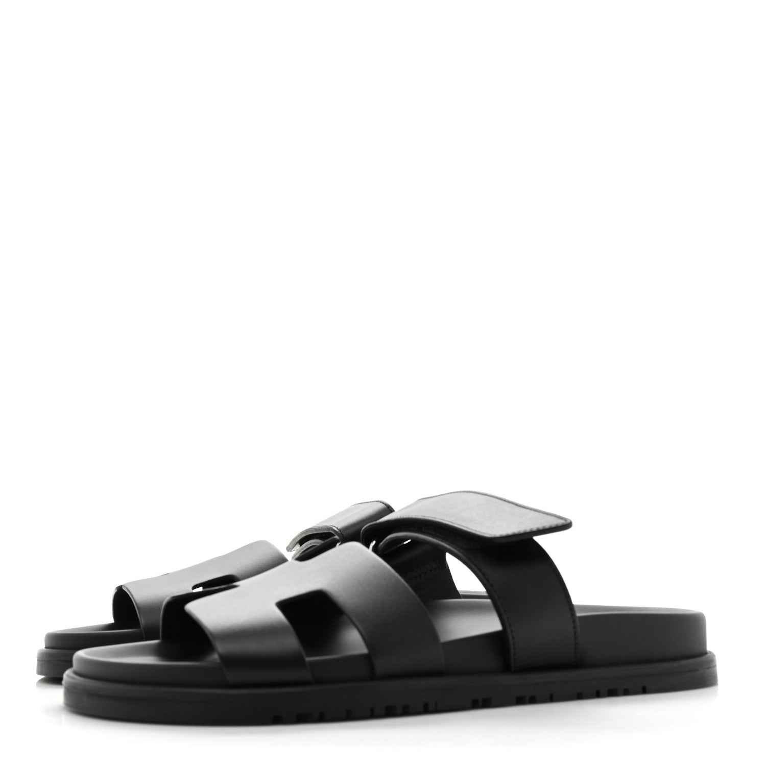 Hermes Calfskin Womens Chypre Sandals 38.5 Black 3 of 8