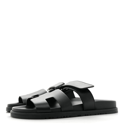 Hermes Calfskin Womens Chypre Sandals 38.5 Black 3 of 8