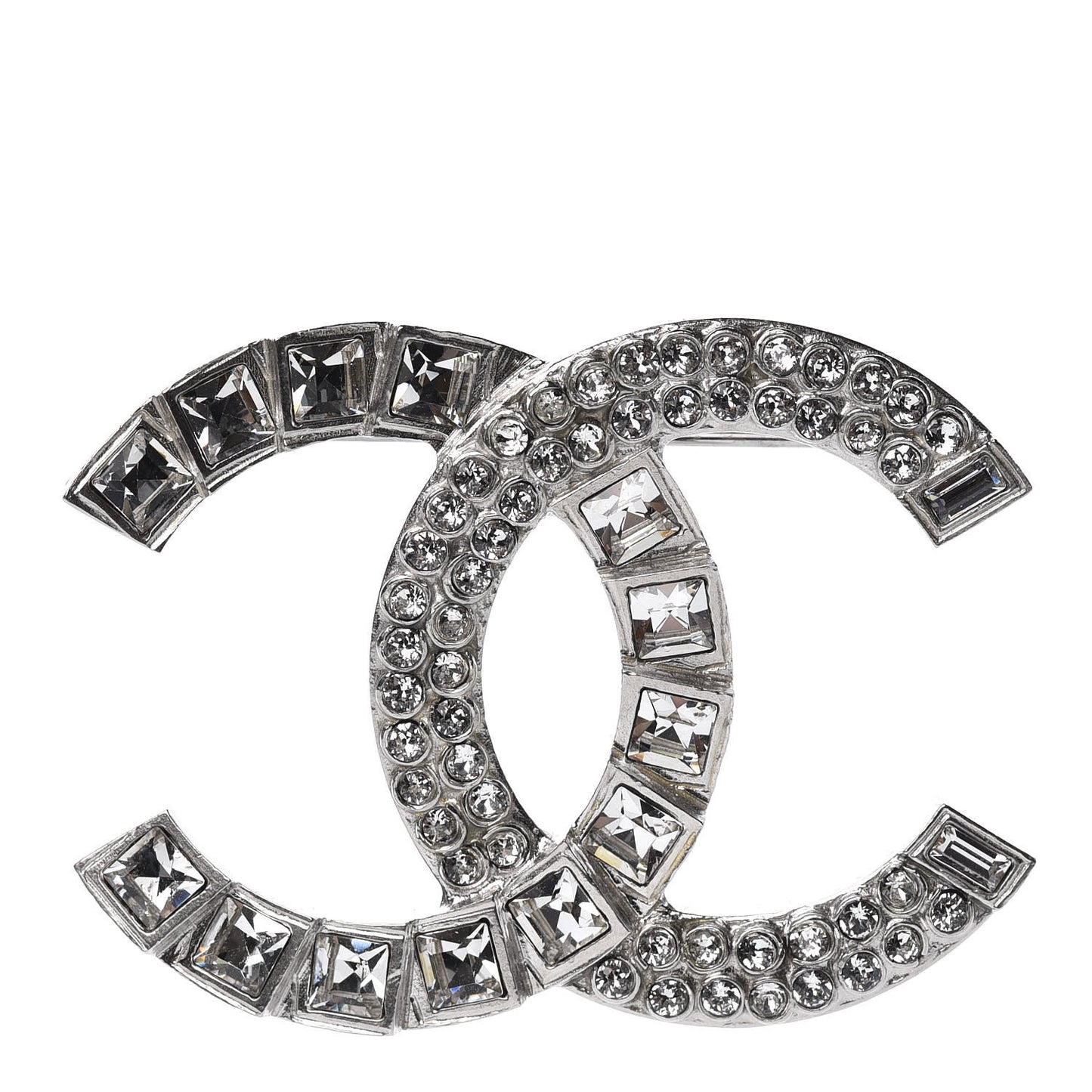 Baguette Crystal CC Brooch Silver