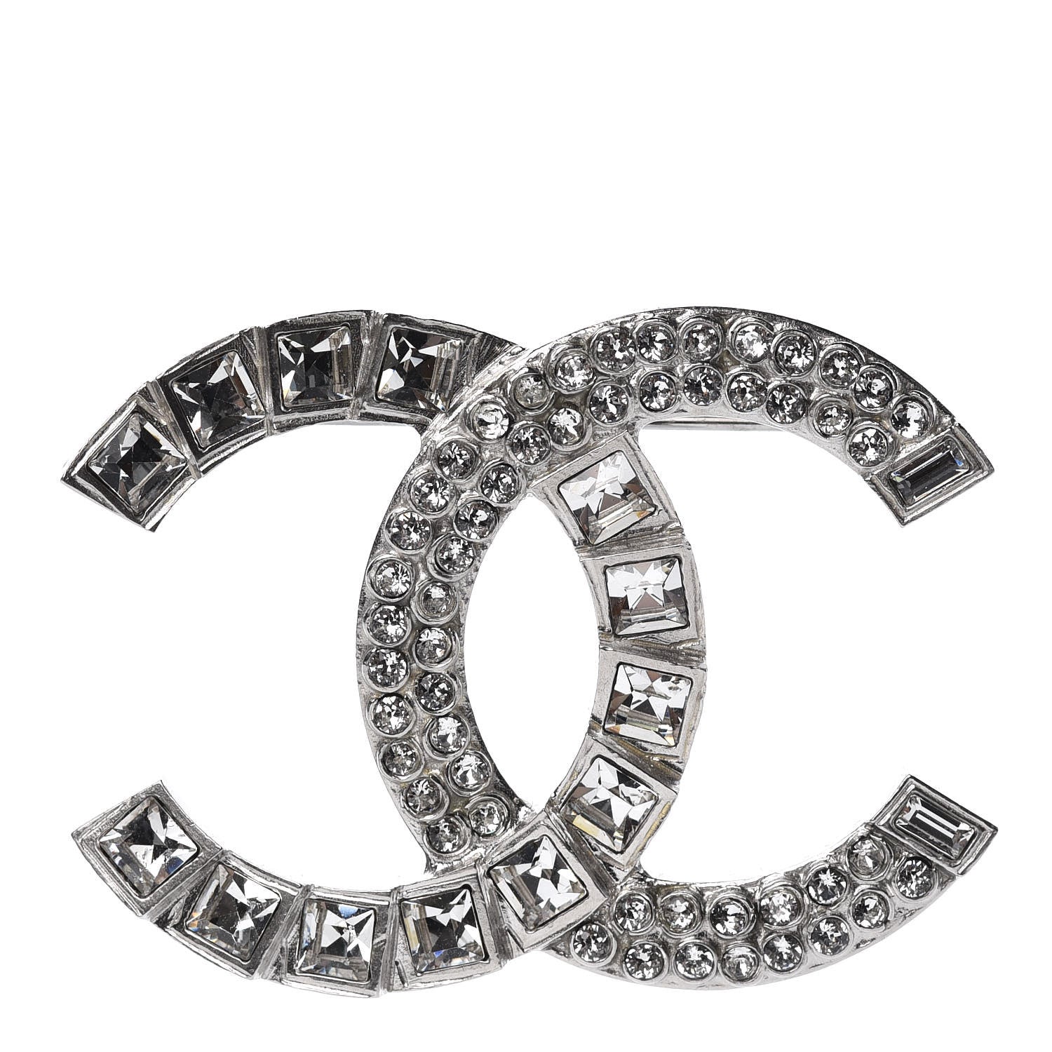 Chanel Baguette Crystal CC Brooch Silver 1 of 5