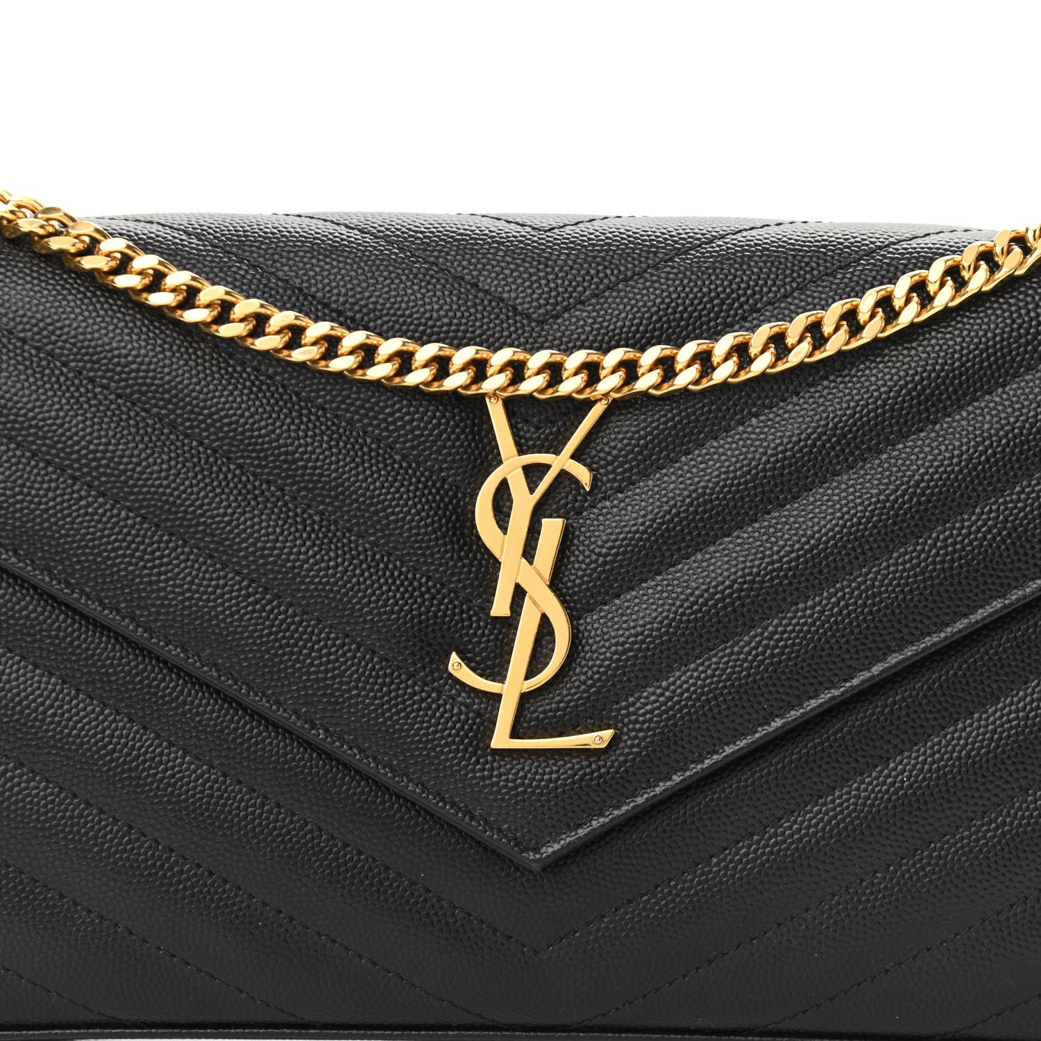 Saint Laurent Grain De Poudre Matelasse Chevron Monogram Chain Wallet Black 8 of 10