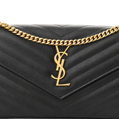 Saint Laurent Grain De Poudre Matelasse Chevron Monogram Chain Wallet Black 8 of 10