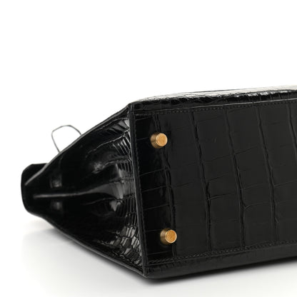 Hermes Shiny Niloticus Crocodile Kelly Sellier 28 Black 9 of 11