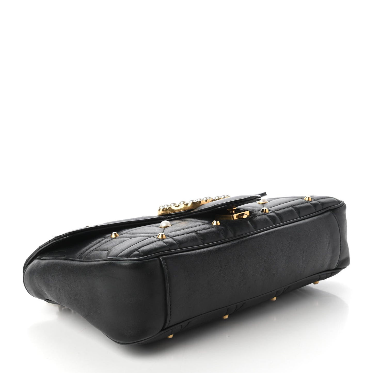 Calfskin Matelasse Studded Medium Pearly GG Marmont Shoulder Bag Black
