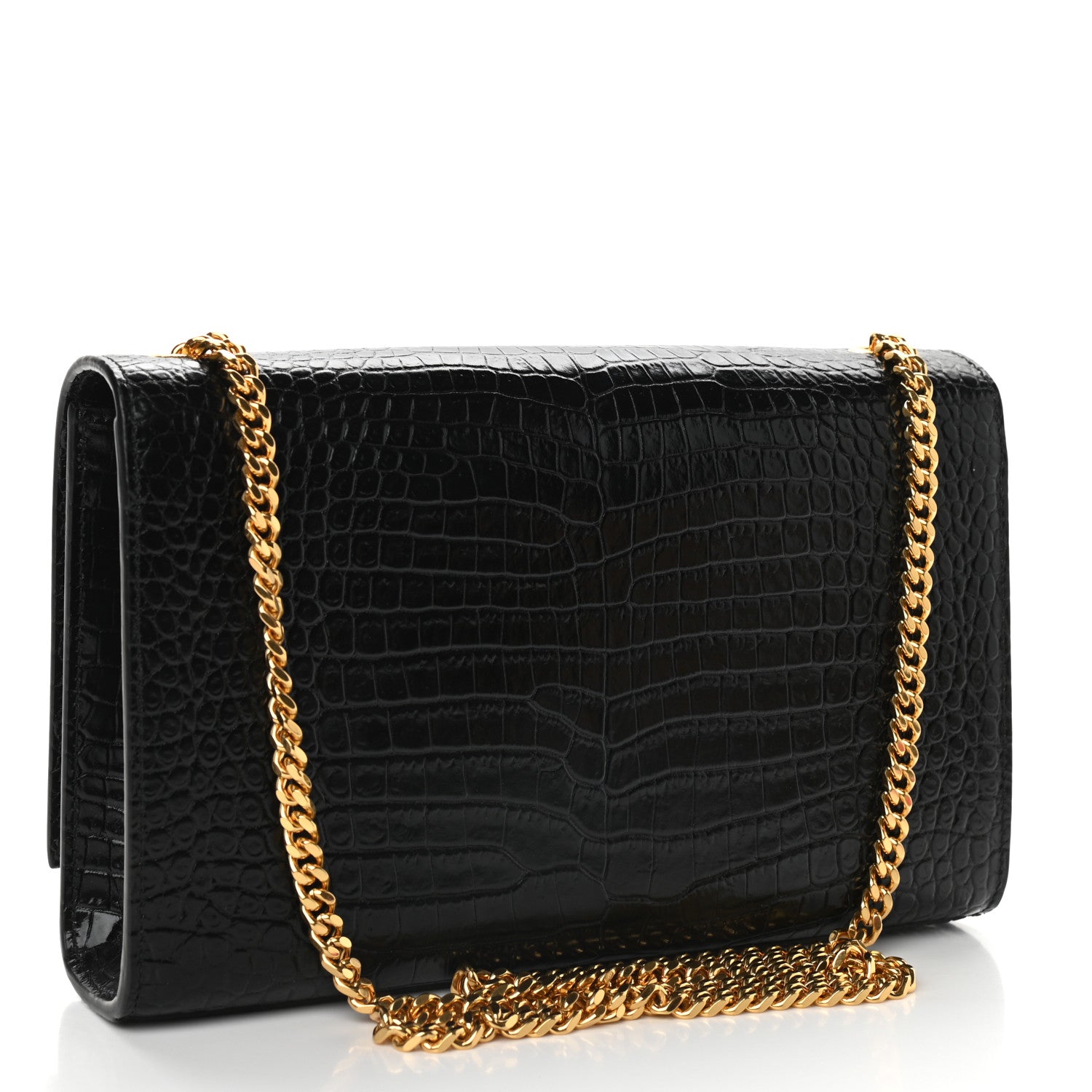 Saint Laurent Calfskin Crocodile Embossed Medium Classic Monogram Kate Tassel Satchel Black 3 of 8