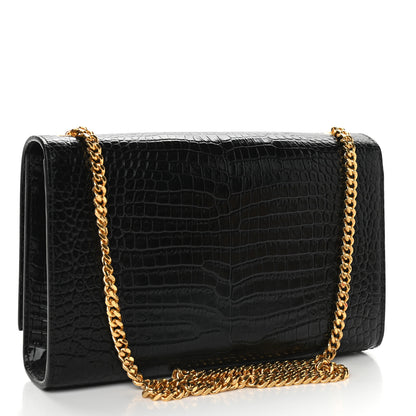Saint Laurent Calfskin Crocodile Embossed Medium Classic Monogram Kate Tassel Satchel Black 3 of 8
