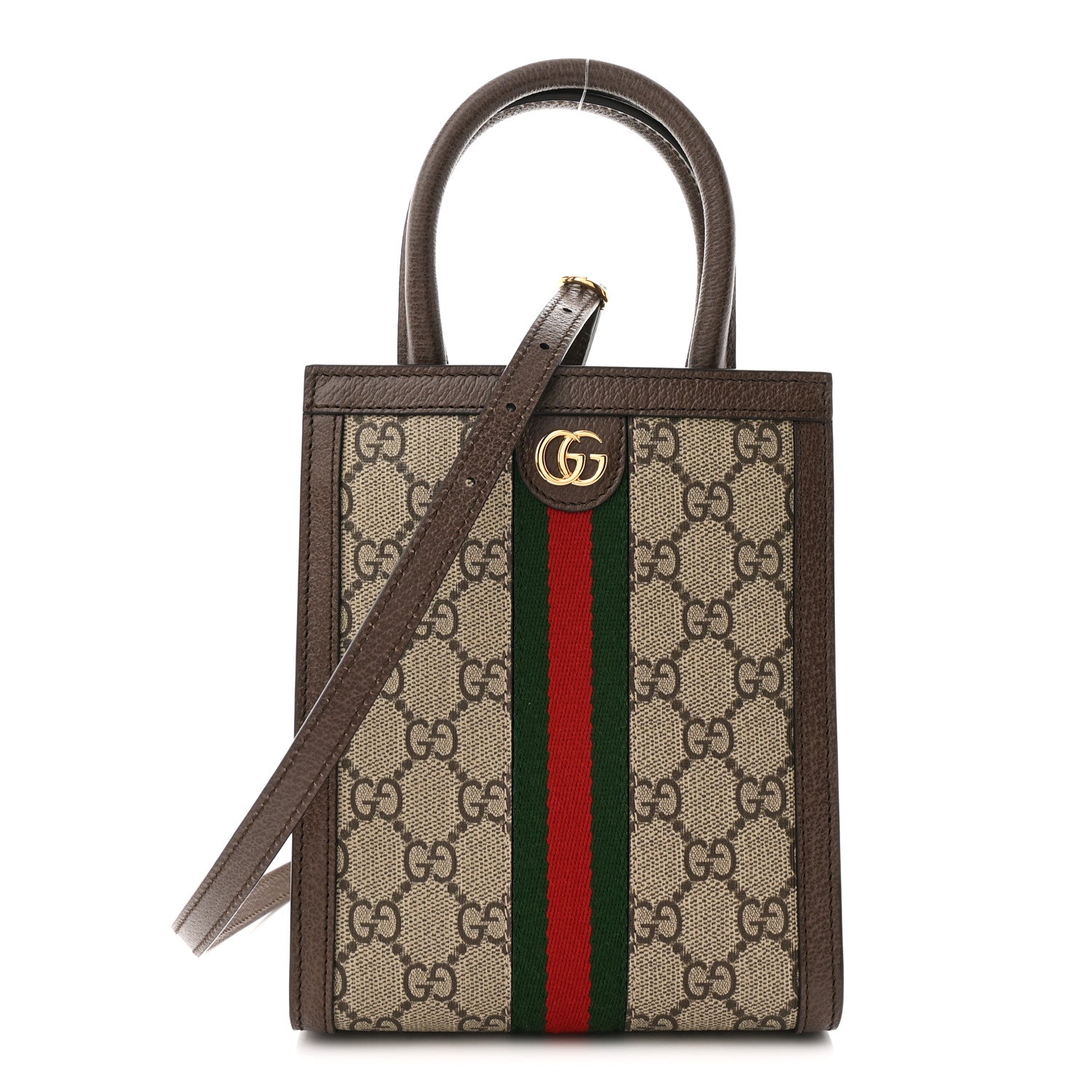 Gucci GG Supreme Monogram Textured Dollar Calfskin Web Super Mini Ophidia Mini Tote Bag Beige Ebony New Acero 1 of 11