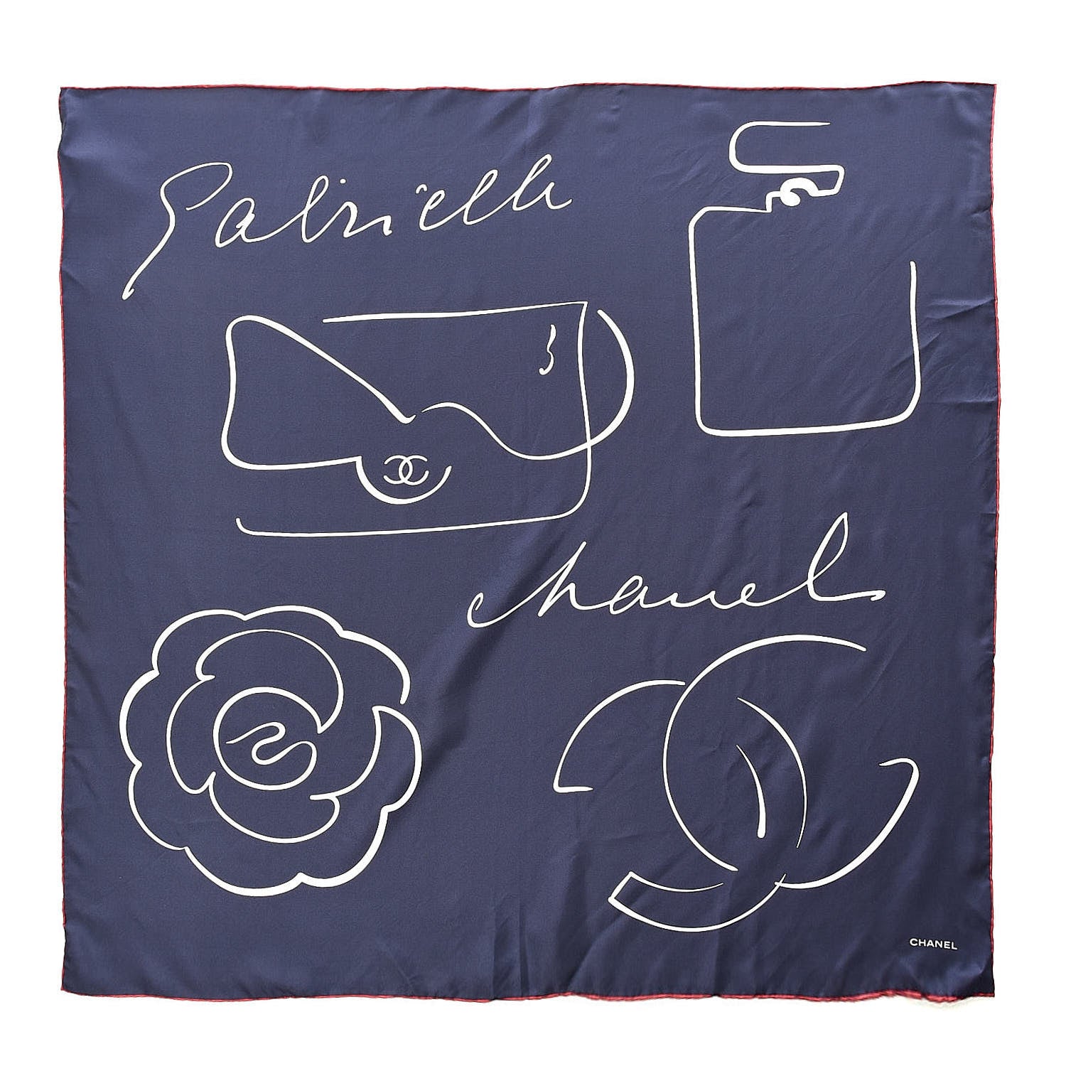 Chanel Silk Camellia Bag Print CC Square Scarf Navy White 1 of 5