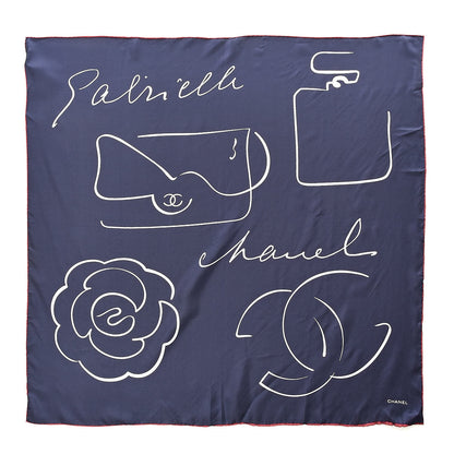 Chanel Silk Camellia Bag Print CC Square Scarf Navy White 1 of 5