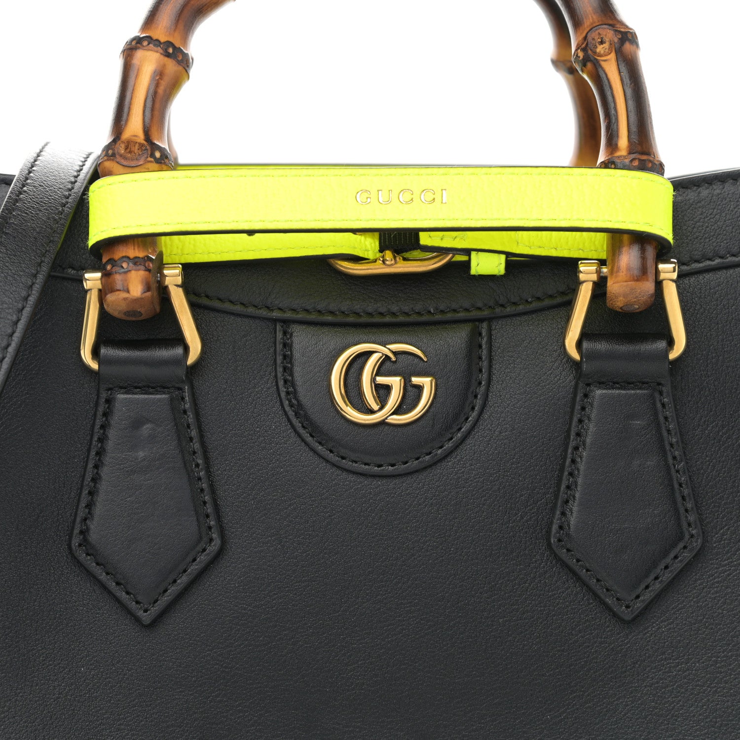 Gucci Calfskin Small Diana Tote Bag Black Yellow Fluo 10 of 14