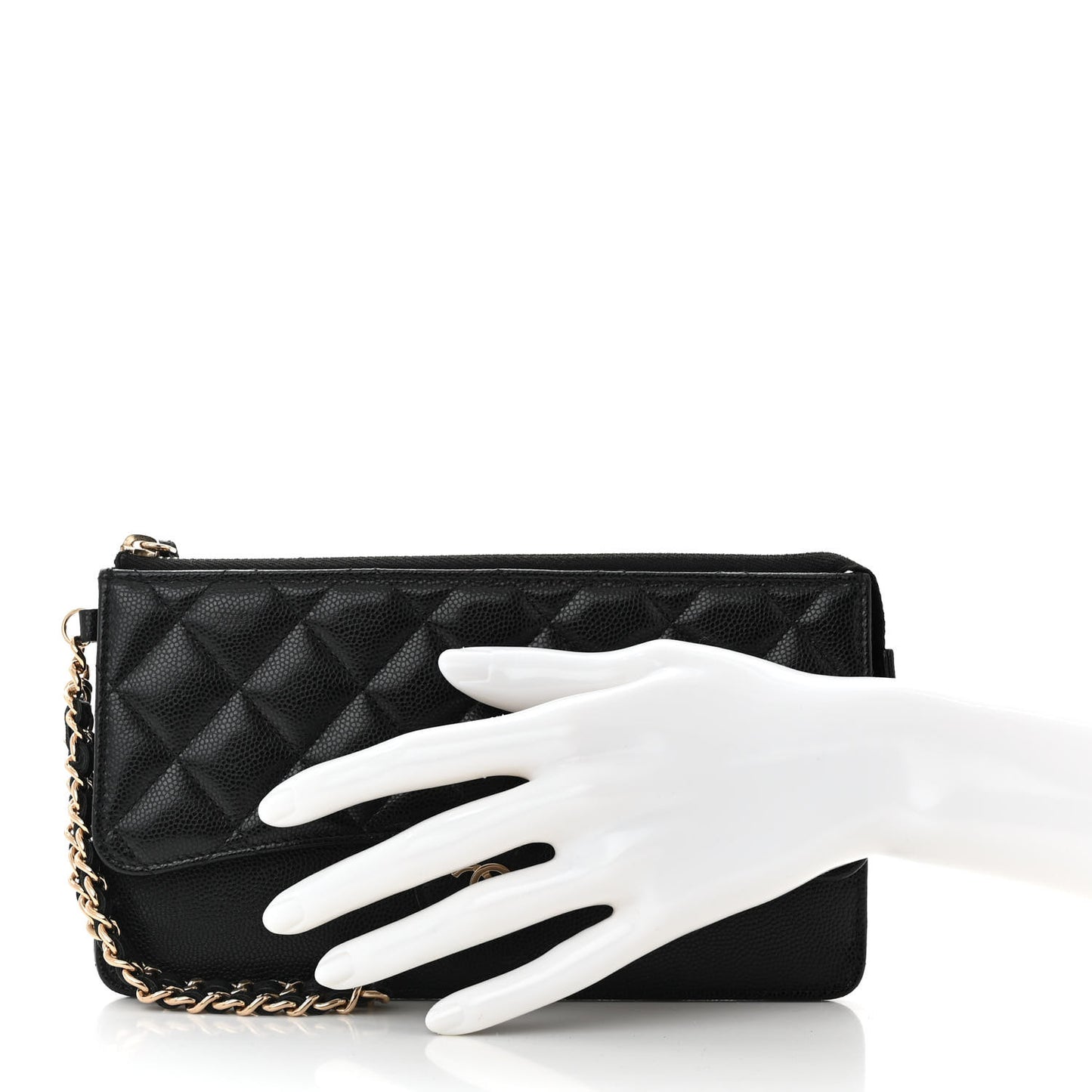 Caviar Quilted Classic Pouch With Handle Black