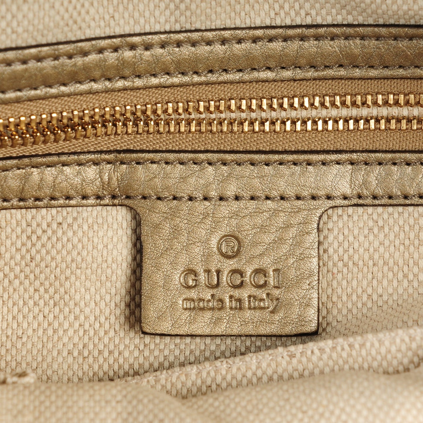 Metallic Pebbled Calfskin Small Soho Hobo Golden Beige