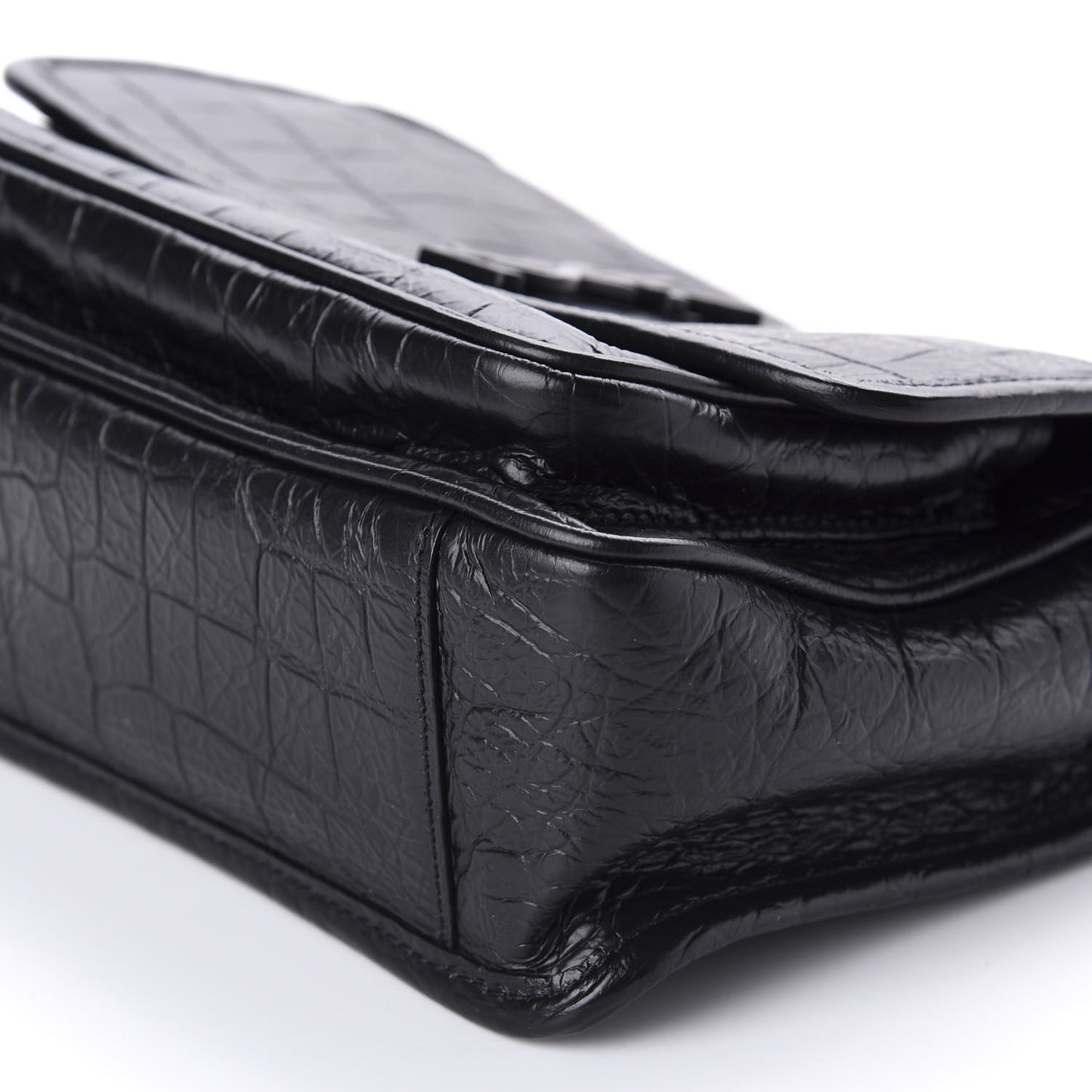 Calfskin Crocodile Embossed Matelasse Monogram Baby Niki Chain Satchel Black