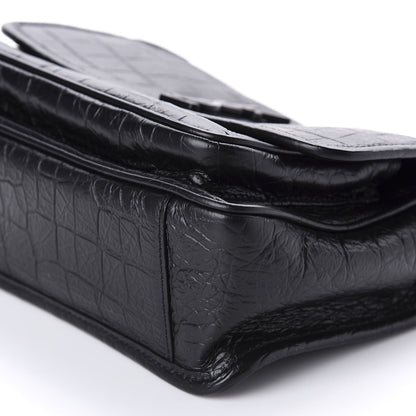 Saint Laurent Calfskin Crocodile Embossed Matelasse Monogram Baby Niki Chain Satchel Black 7 of 11