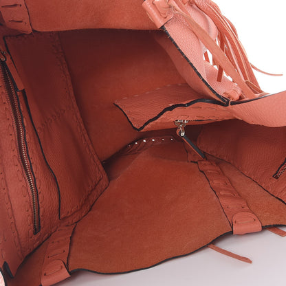 Valentino Garavani Grained Calfskin C-Rockee Fringe Tote Coral 5 of 8