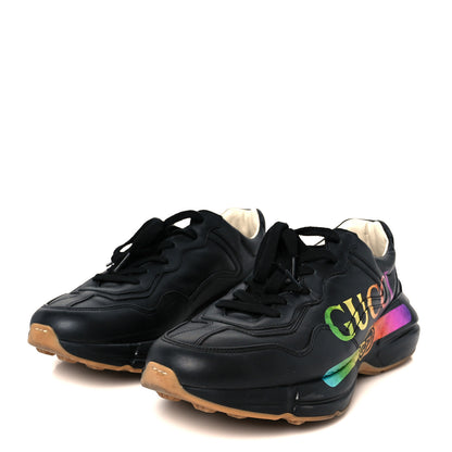 Gucci Calfskin Iridescent Logo Mens Rhyton Sneakers 8.5 Black 4 of 9