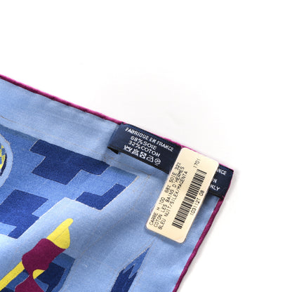 Hermes Silk Cotton Les Bains d'Scarf 100 Bleu Nuit Silex Magenta 3 of 3