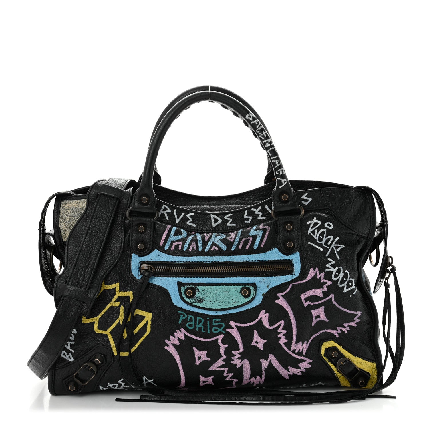 Balenciaga Agneau Graffiti All Over Classic Hardware City Black Multicolor 1 of 11