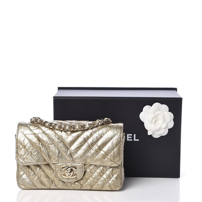 Chanel Patent Metallic Crumpled Calfskin Chevron Quilted Mini Rectangular Flap Gold 11 of 11