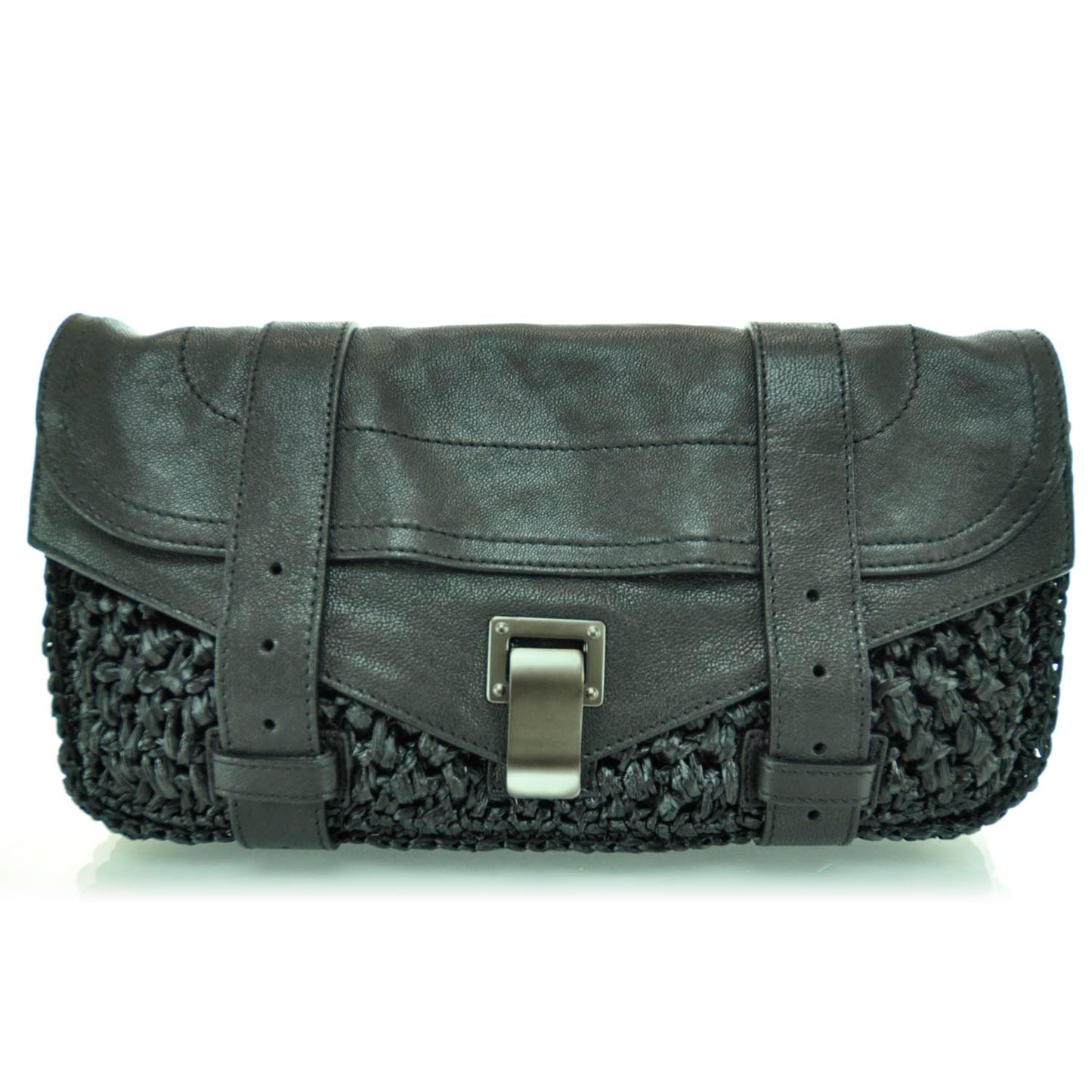 Raffia Leather PS1 Clutch Black