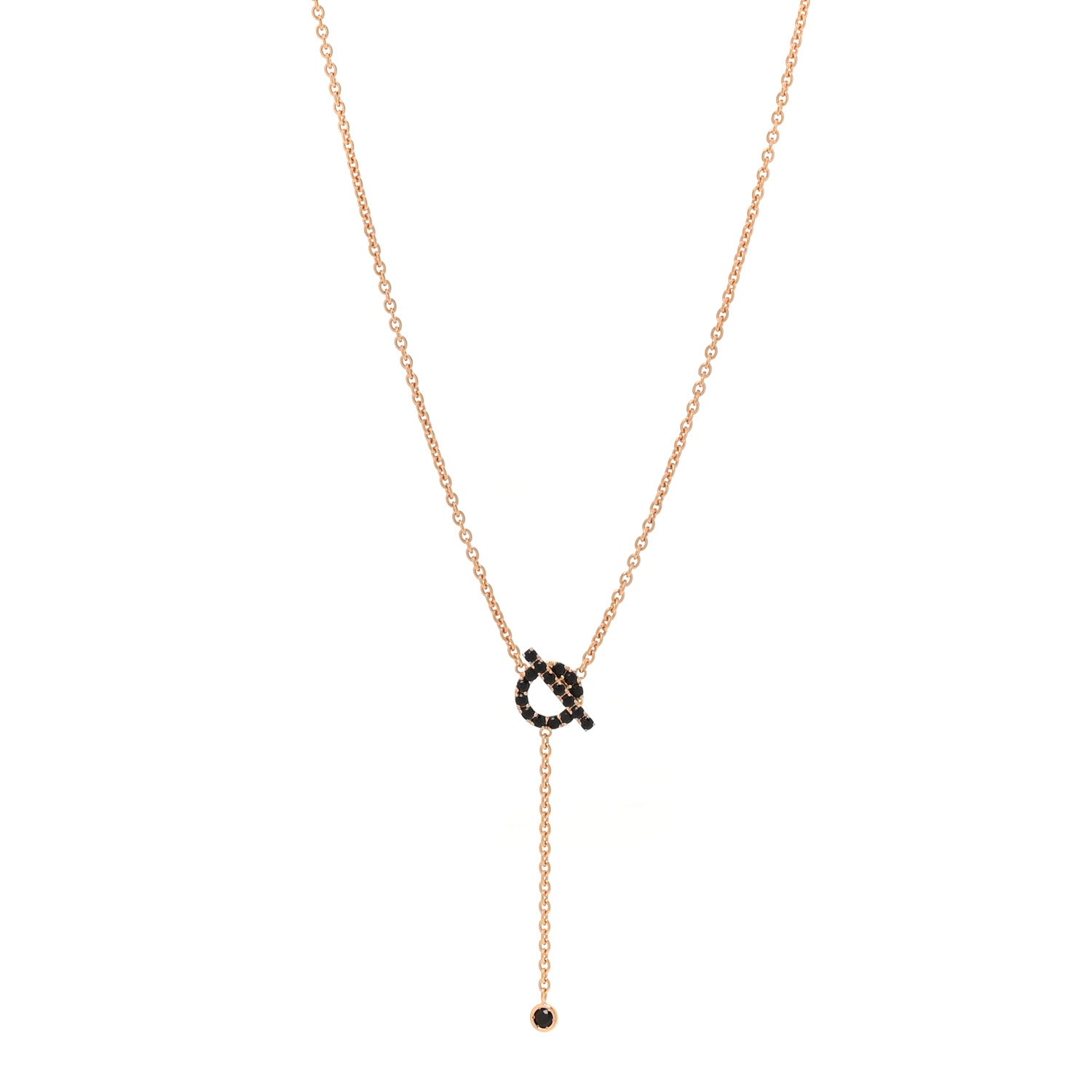 Hermes 18K Rose Gold Black Spinel Finesse Lariat Necklace 1 of 6