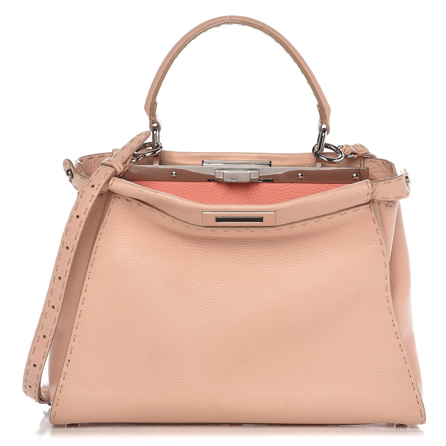 Cuoio Romano Selleria Bi-Color Medium Peekaboo Iconic Satchel Rosa Plaster Pesca