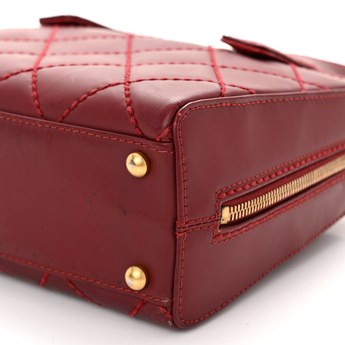 Calfskin Contrast Stitch Small Surpique Bowler Red