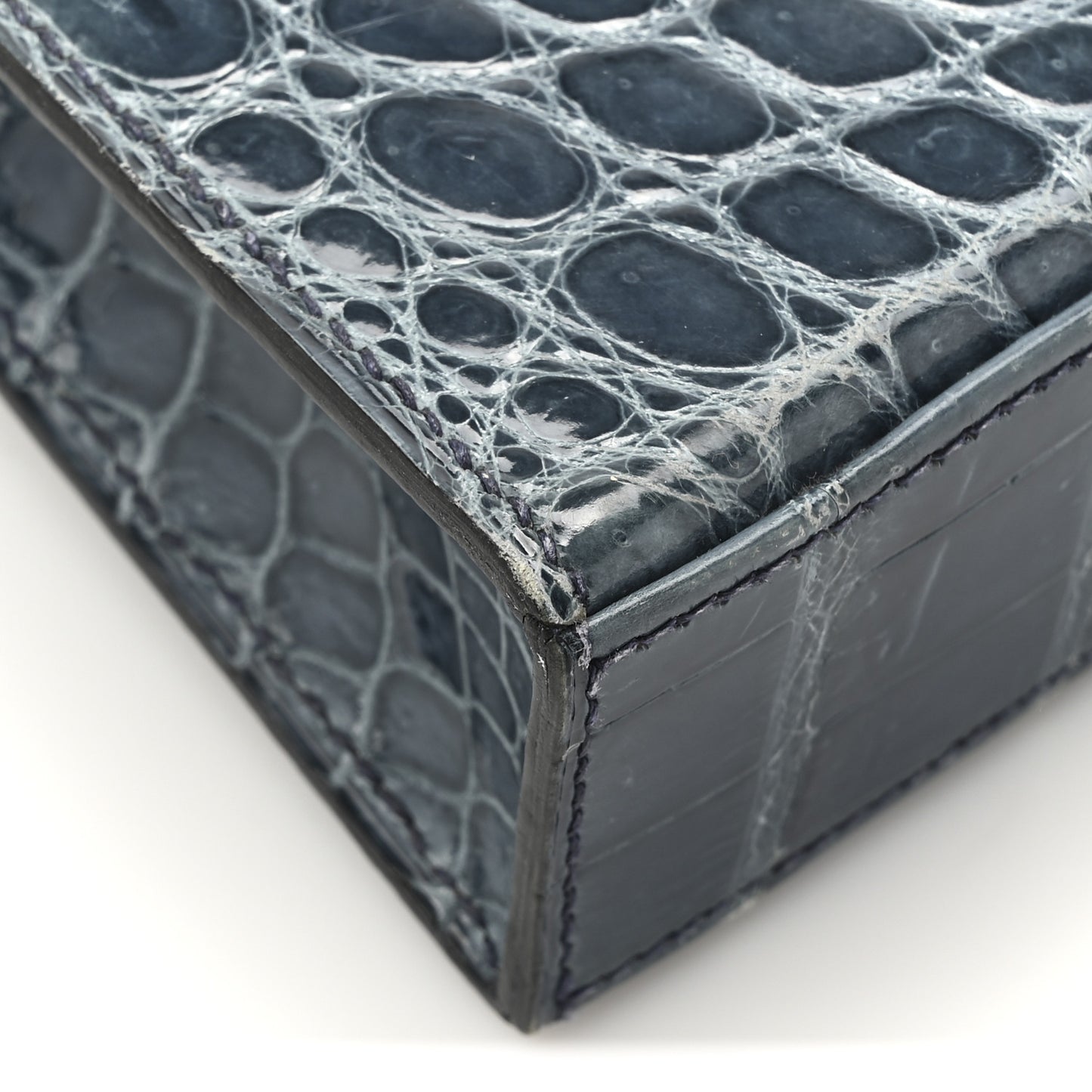 Shiny Niloticus Crocodile Kelly Elan Pochette Bleu Tempete