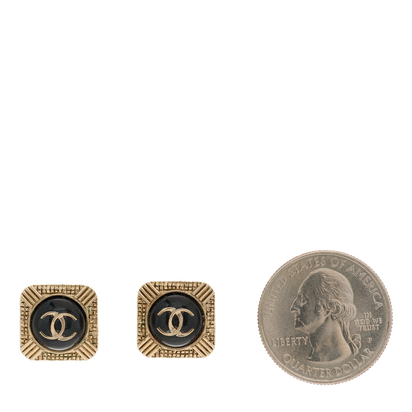 Metal Resin CC Square Earrings Gold Black