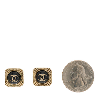 Chanel Metal Resin CC Square Earrings Gold Black 2 of 5
