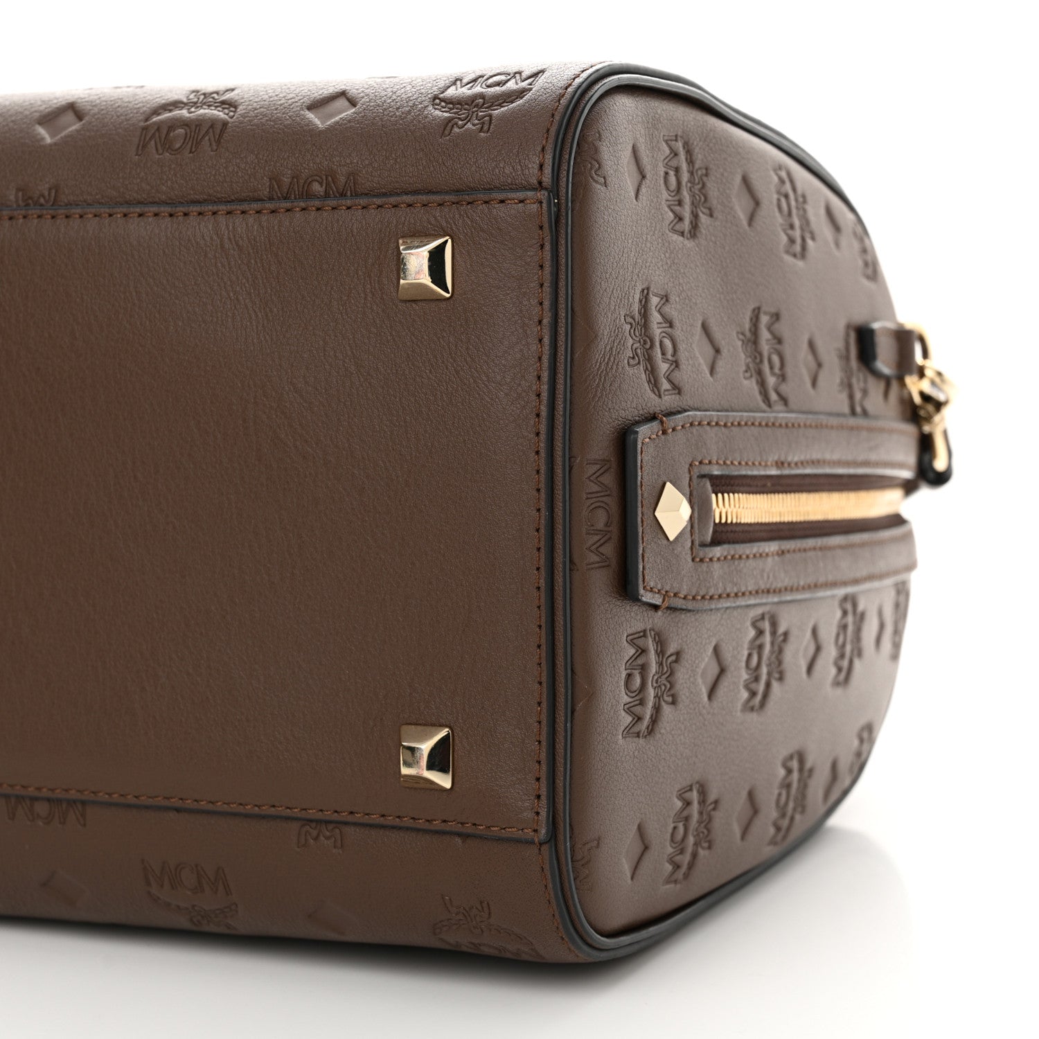 MCM Calfskin Ottomar Monogram Medium Essential Boston Bag Chestnut 9 of 9