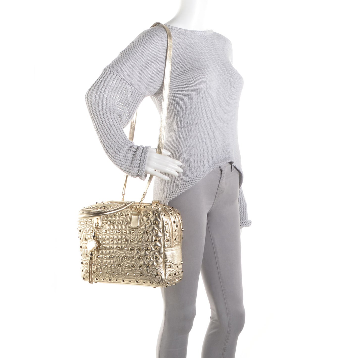 Barocco Quilted Leather Studded Vanitas Demetra Gold