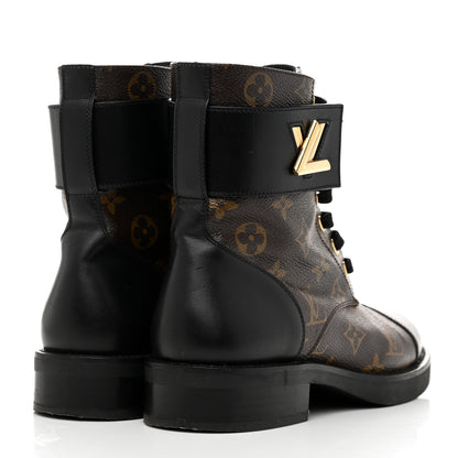 Louis Vuitton Calfskin Monogram Wonderland Flat Ranger Boots 37.5 Black 4 of 8