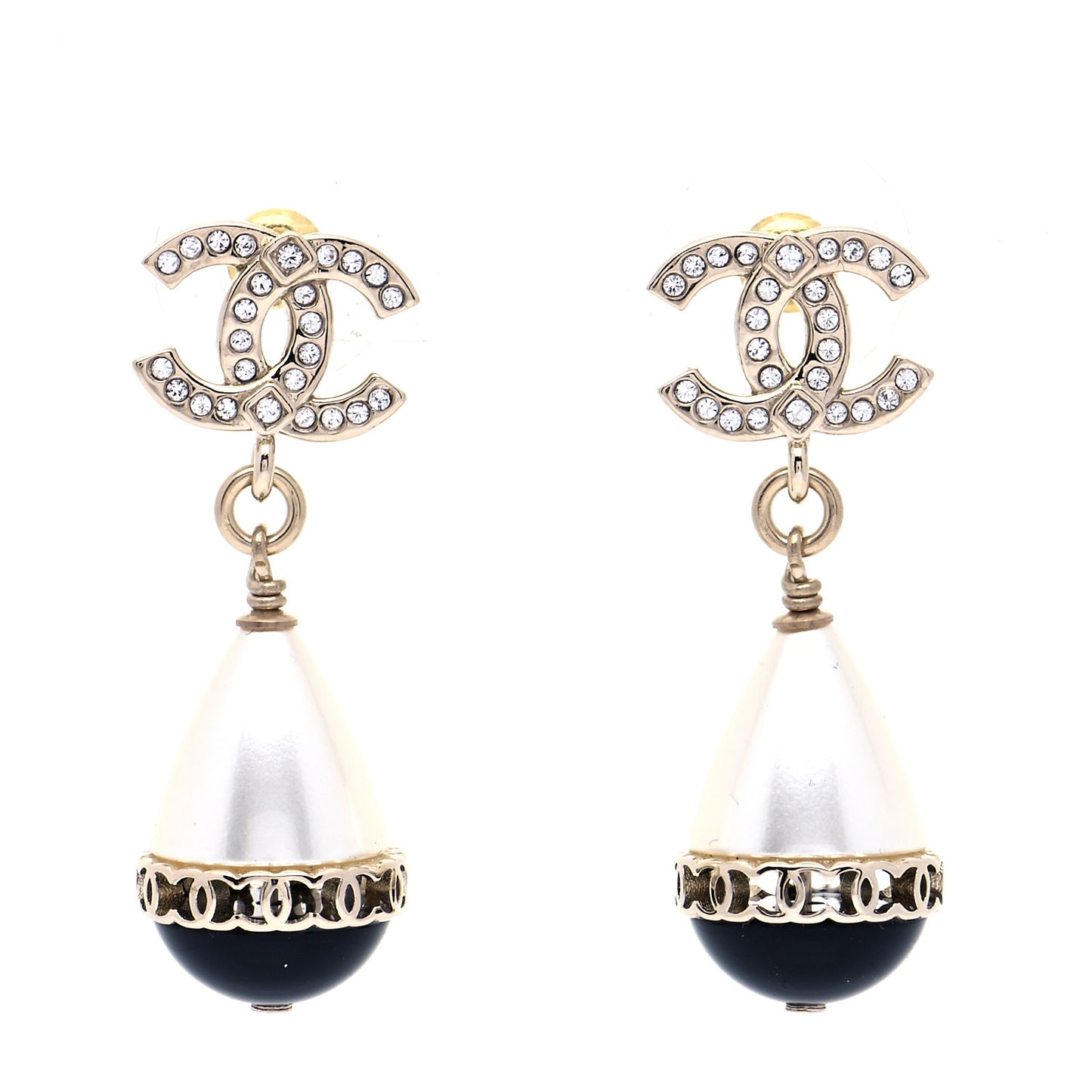 Crystal Pearl CC Fantasy Drop Earrings Gold Black