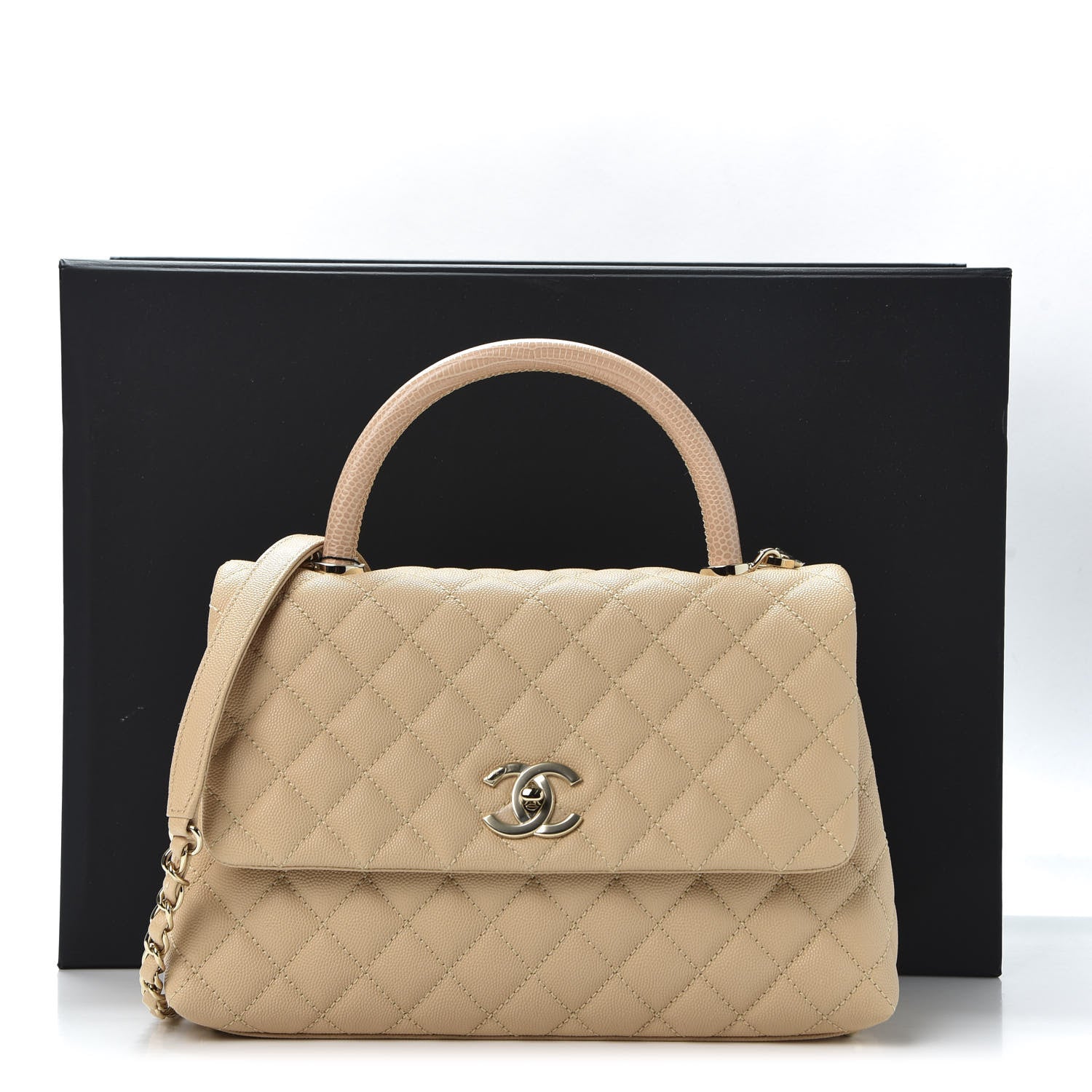 Chanel Caviar Lizard Embossed Quilted Small Coco Handle Flap Beige 10 of 10