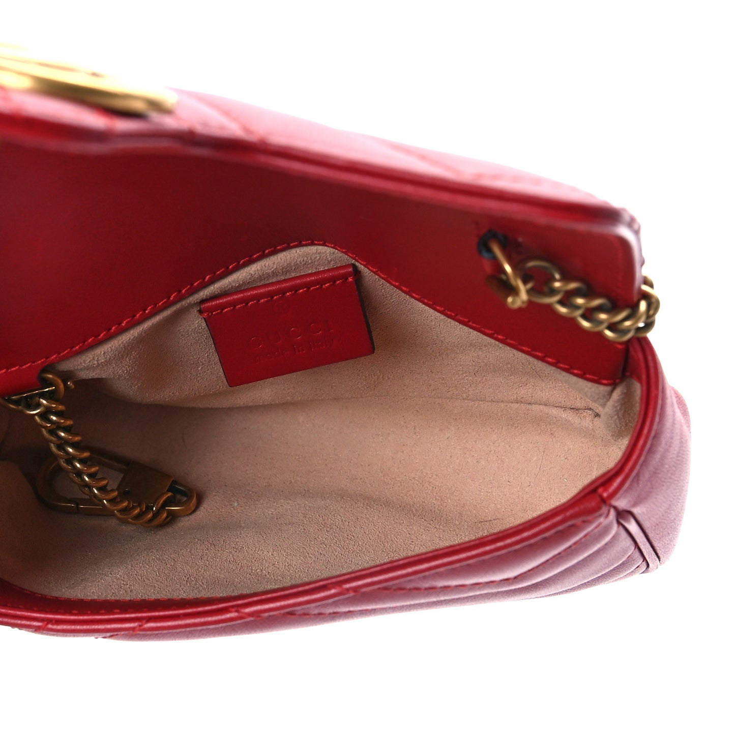 Calfskin Matelasse Super Mini GG Marmont Shoulder Bag Hibiscus Red