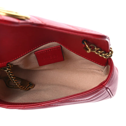 Gucci Calfskin Matelasse Super Mini GG Marmont Shoulder Bag Hibiscus Red 5 of 9