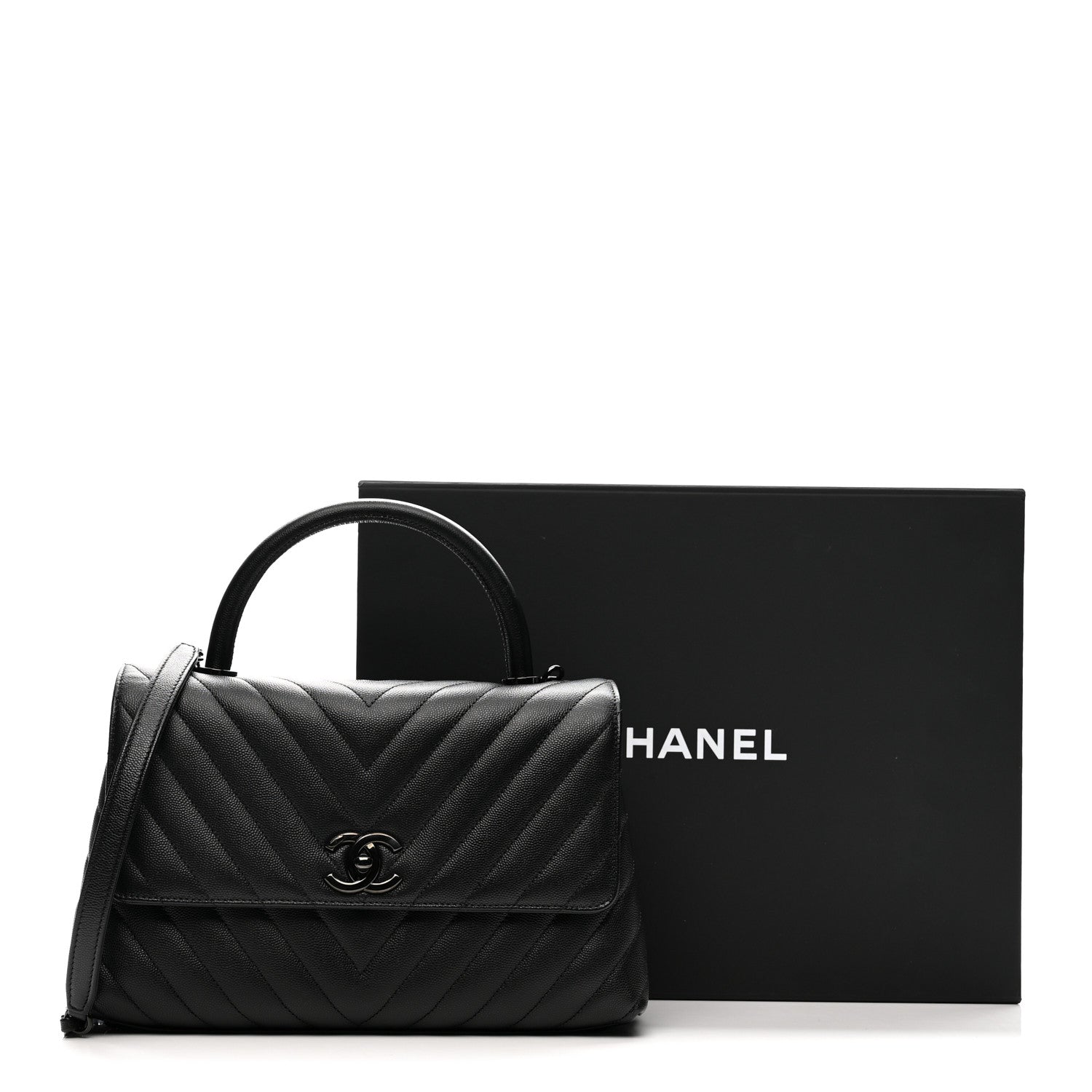 Chanel Caviar Chevron Quilted Small Coco Handle Flap So Black 13 of 13