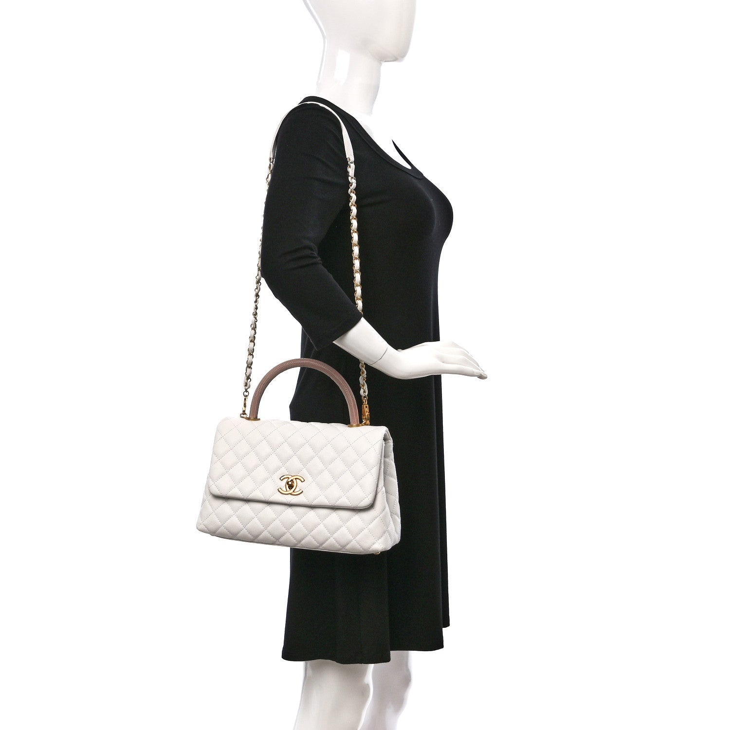 Chanel Caviar Lizard Quilted Small Coco Handle Flap White Beige 2 of 9