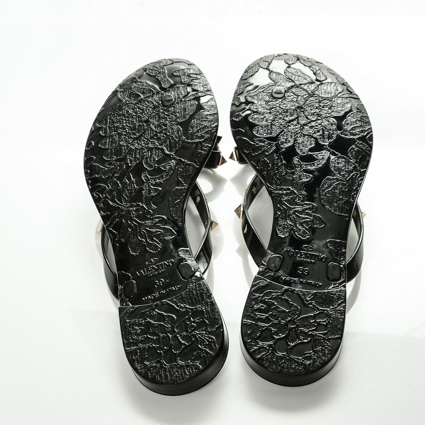 PVC Jelly Rockstud Bow Thong Sandals 39 Black
