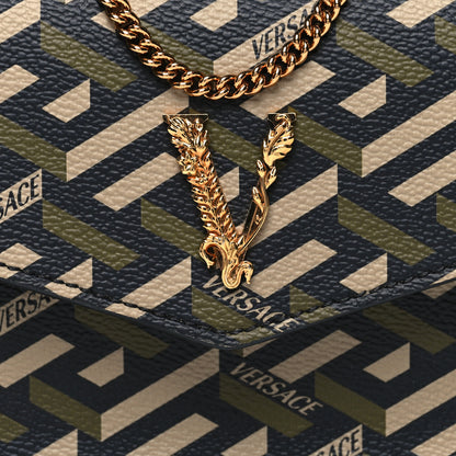 Versace Coated Canvas Virtus La Greca Signature Shoulder Bag Black Khaki 8 of 11