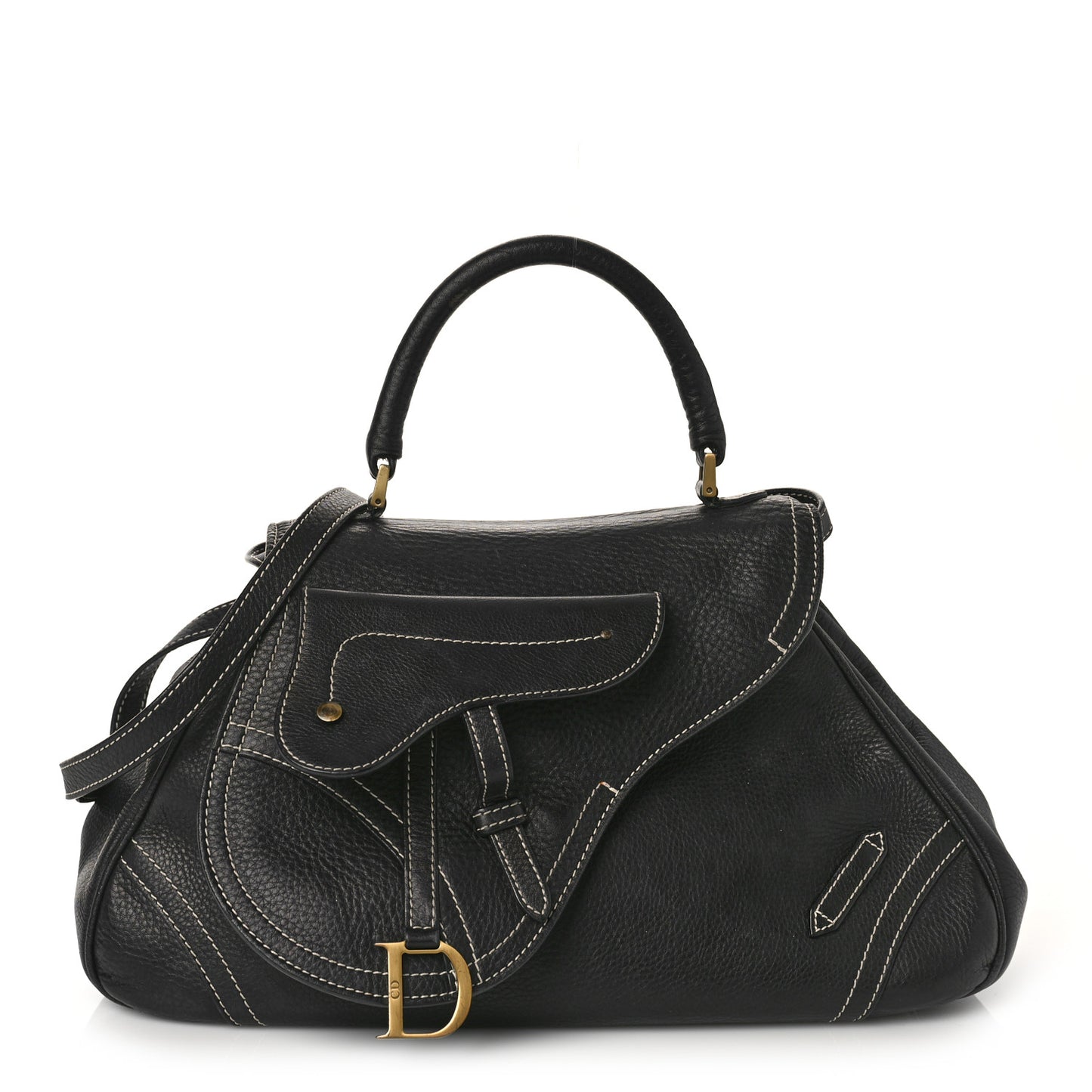 Calfskin Saddle Top Handle Satchel Black