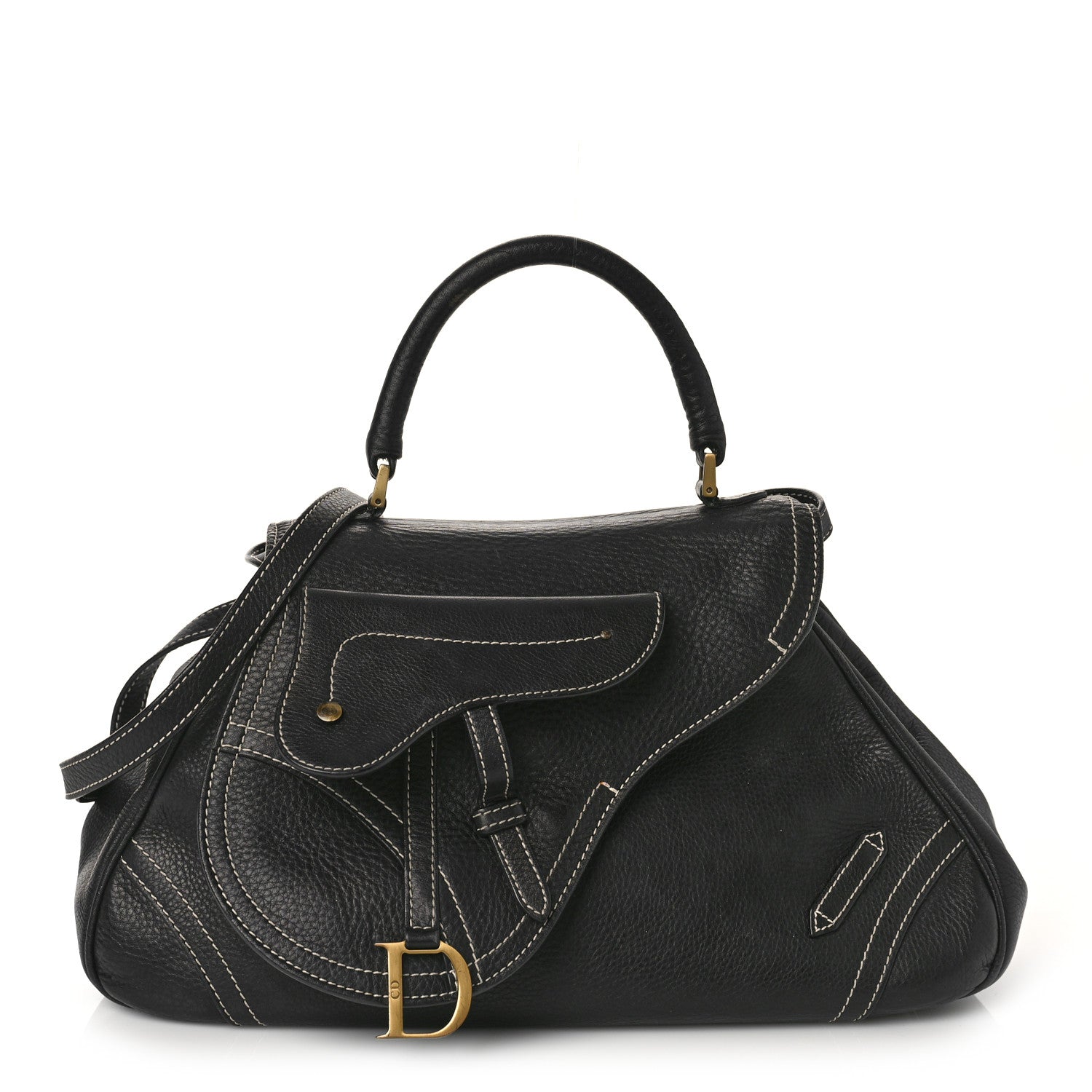 Christian Dior Calfskin Saddle Top Handle Satchel Black 1 of 10