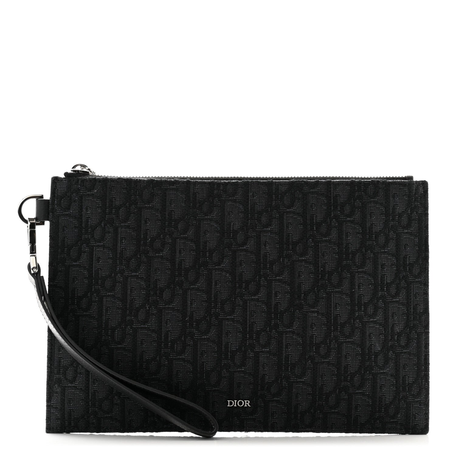 Christian Dior Oblique Jacquard A5 Flat Pouch Wristlet Black 1 of 9