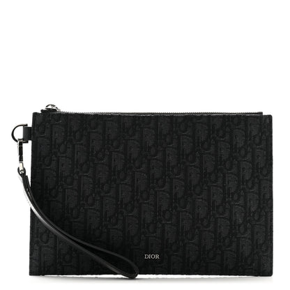Christian Dior Oblique Jacquard A5 Flat Pouch Wristlet Black 1 of 9